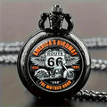 Exquisite Cool Motorbike Route 66 The Mother Road Pattern Pocket Watch Design, Precise Quartz Movement Watch Gift for Male Kids