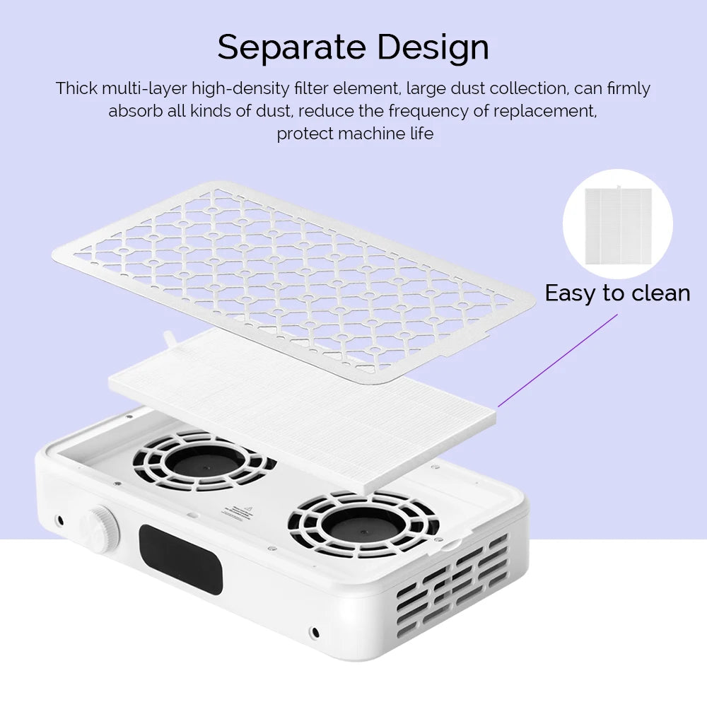 Professional Turbo Vacuum Cleaner Brushless Nail Dust Collector Two Hands Strong Suction Nail Dust Extractor with Double Fans