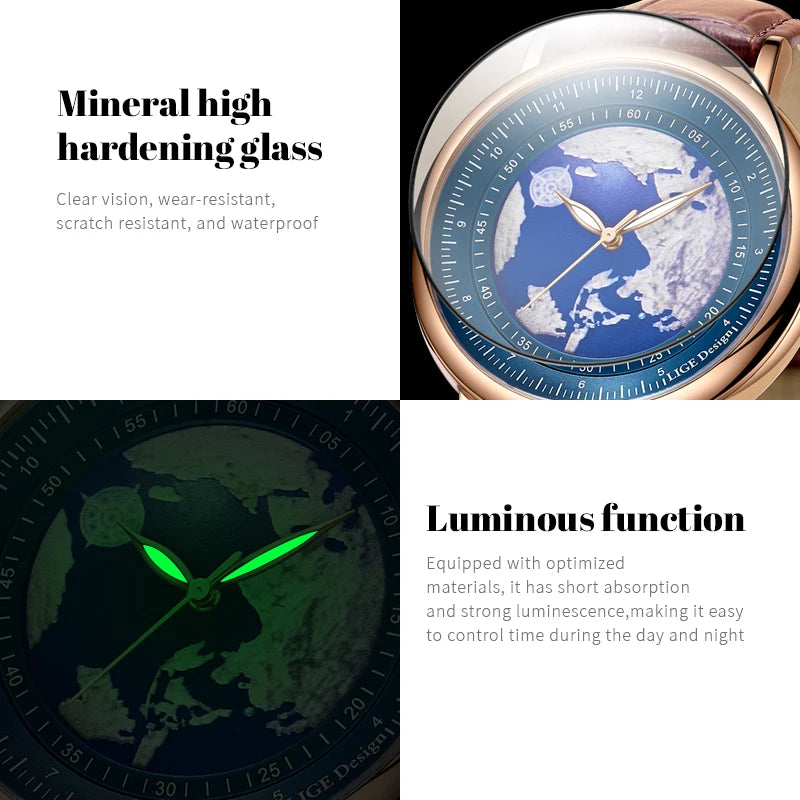 2023  New LIGETop Brand Luxury Man Wristwatch Waterproof Luminous  Unique Men Watches Leather Quartz Men's Watch Male reloj