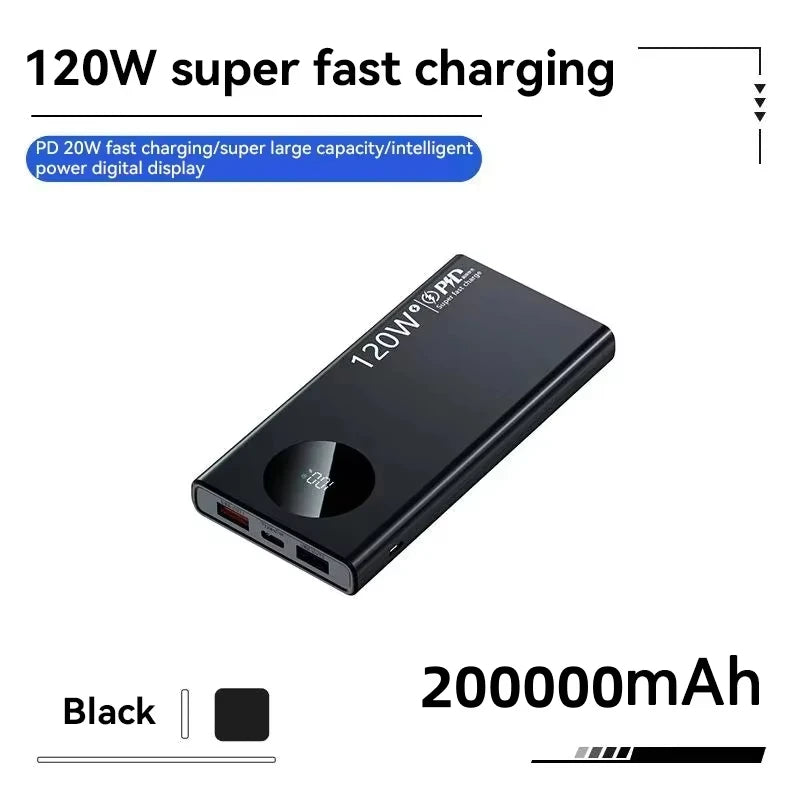 500000mAh Power Bank 120W Super Fast Charging PD20W Dual Way Digital Display Airplane Safe CCC For iPhone Samsung Xiaomi