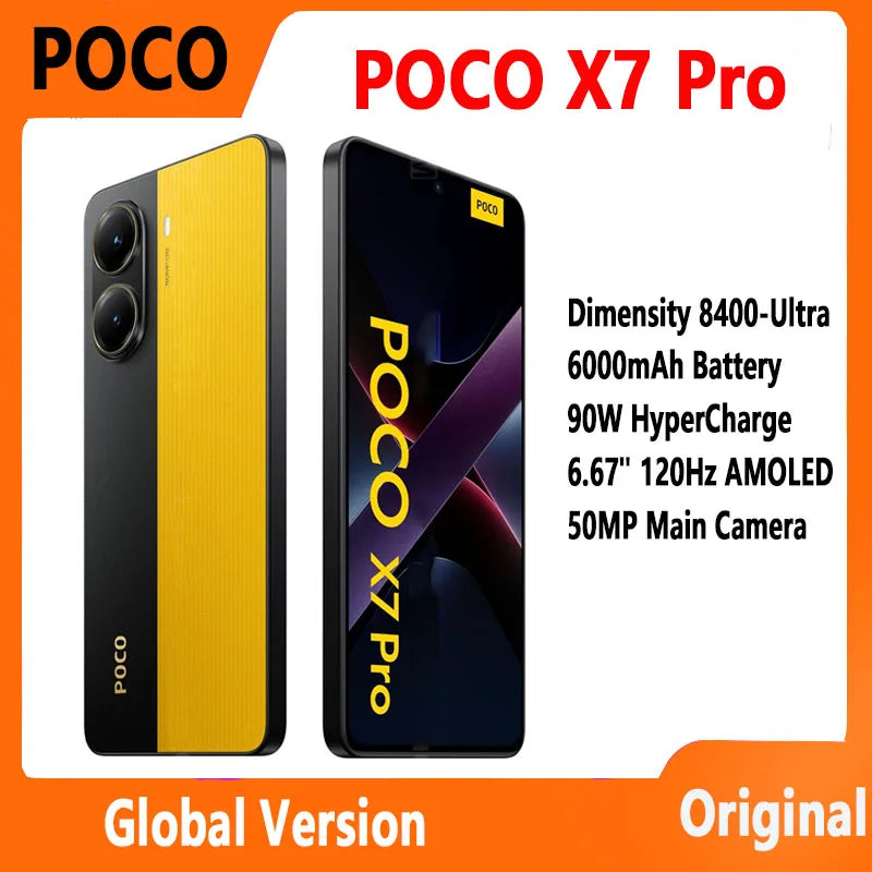 POCO X7 Pro Global Version 5G Mobile Phone Dimensity 8400-Ultra 6000mAh Battery 90W HyperCharge 1.5K 120Hz Display IP68