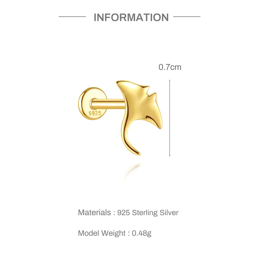 Canner 925 Sterling Silver Animal Fish Carp/Shark/insect Stud Earring For Women Allergy-proof Piercing Summer Travel Jewelry