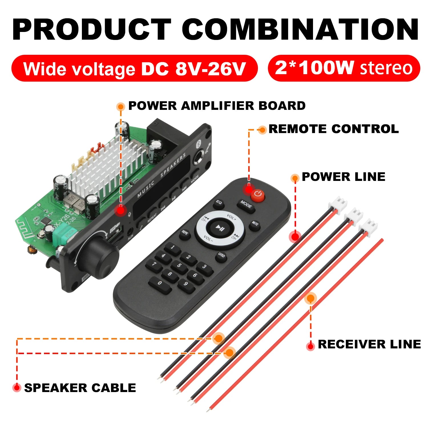 NEW 200W  Amplifier Bluetooth DIY MP3 WAV Decoder Board DC 12V 100W  Wireless Car USB MP3 Player TF Card Slot USB FM with Mic