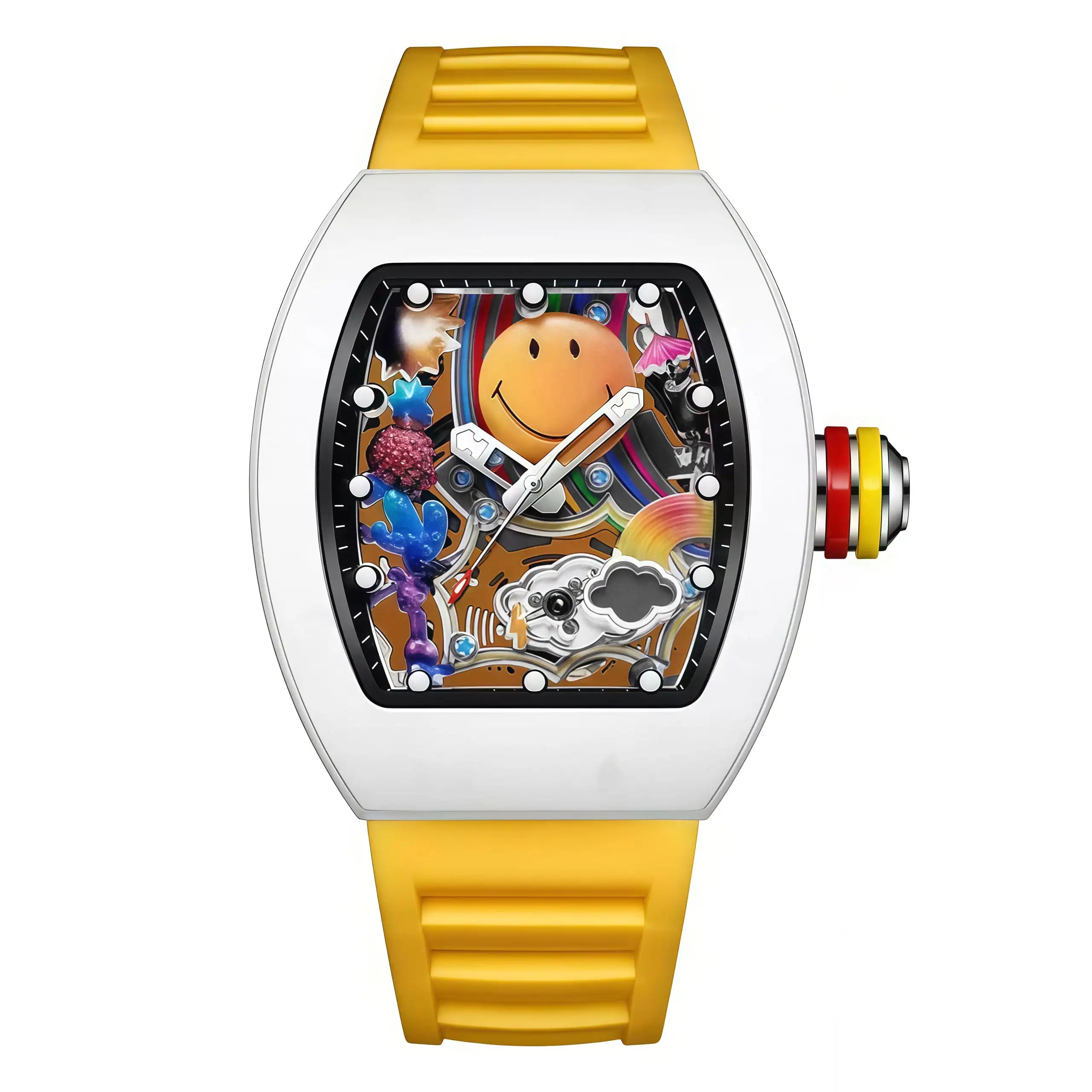 New Men's Sports Fashion Quartz Watch, Trendy Hip-Hop Style Large Dial, Gear Design, Fashionable, Luminous Display, Barrel-Shaped Silicone Men's Watch, Electronic Quartz Movement, Ideal Gift for Friends - Suitable for Busines