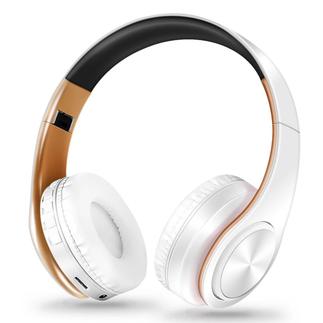 Men Gift Gold Wireless Headphones Bluetooth Earphone Stereo Headset Game with Build-in MIC with Universal for Android and iOS