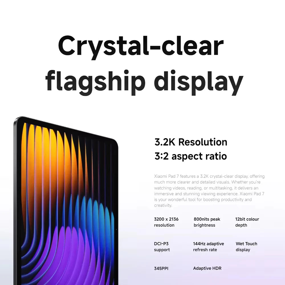 Global Version Xiaomi Pad 7 Snapdragon 7+ Gen 3 Octa-core CPU Tablet 8850mAh 13MP Camera 11.2" 3.2K Display 144Hz