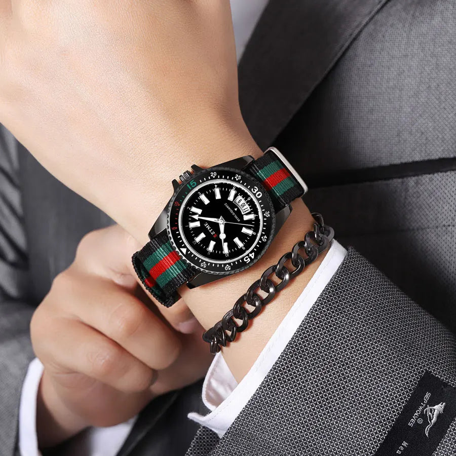 New fashionable women's nylon strap calendar watch, luxurious and simple casual couple luminous quartz watch