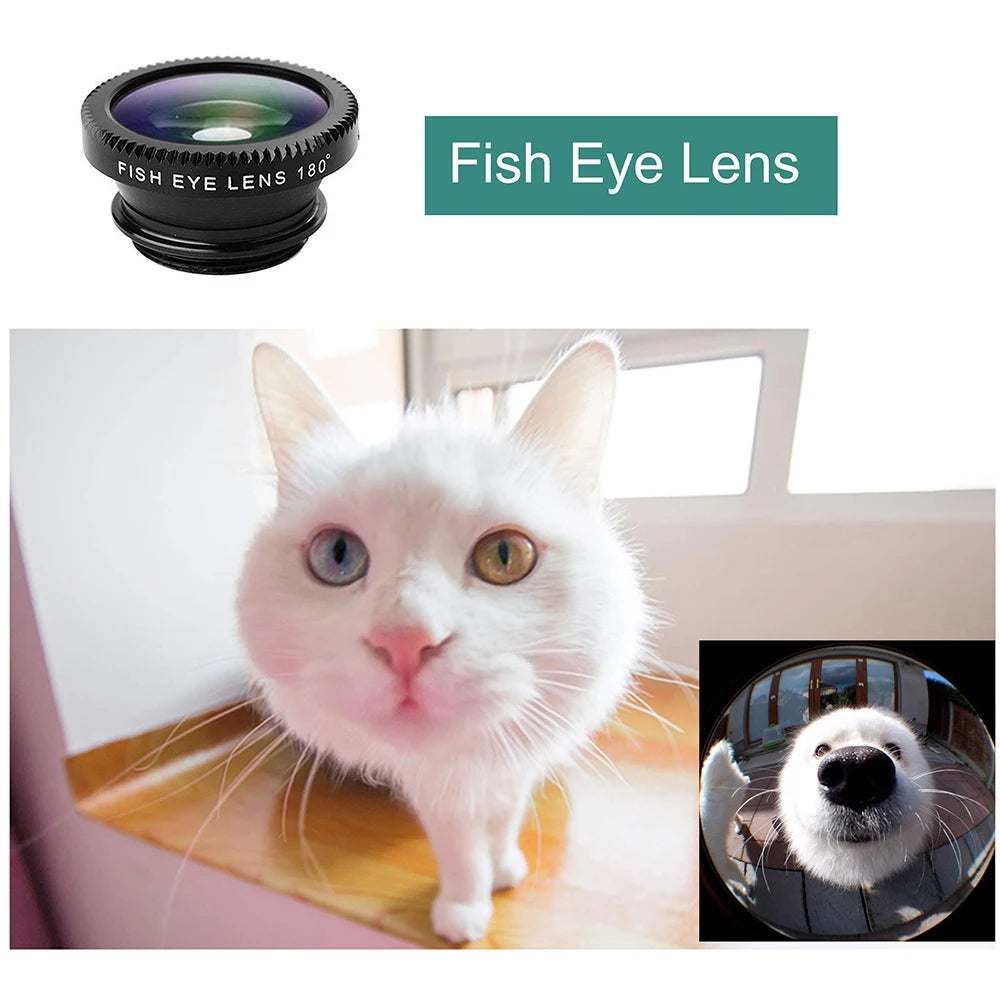3 in 1 Lens Magnifying Glass 0.67X Wide Angle Fisheye Phone Lens Micro Camera Len Universal Kit With Phone Clip For Smartphones