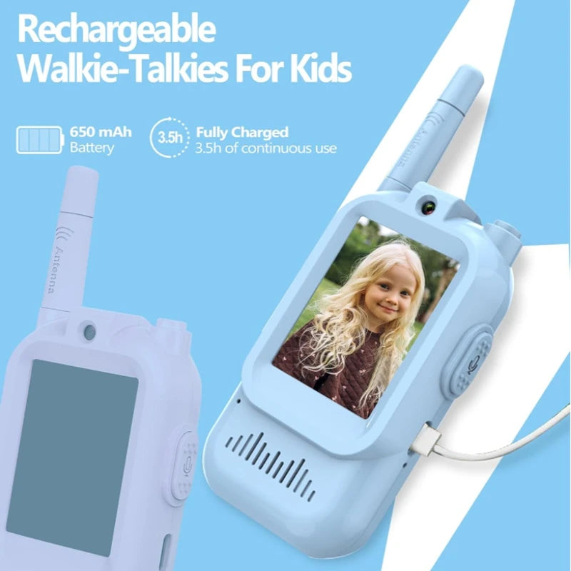 Video Walkie Talkies for Kids 2 Pack Rechargeable Intercom Walkie-talkie Cute 2 Inch Screen One-Click Call For Kids Gifts