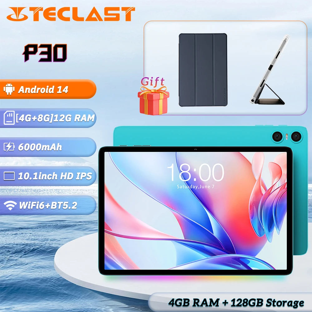 Teclast P30 Android 14 Tablet, 10.1 Inches, Maximum 12 Gb Ram, 128Gb Rom, 1280X800 Ips, Unisoc T606, 8 Cores, 6000 Mah