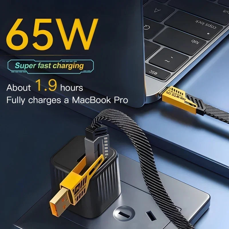 4-in-1 Mecha Fast Charging Cable – 65W USB-C Multi-Port for iPhone, Samsung, Xiaomi & Huawei