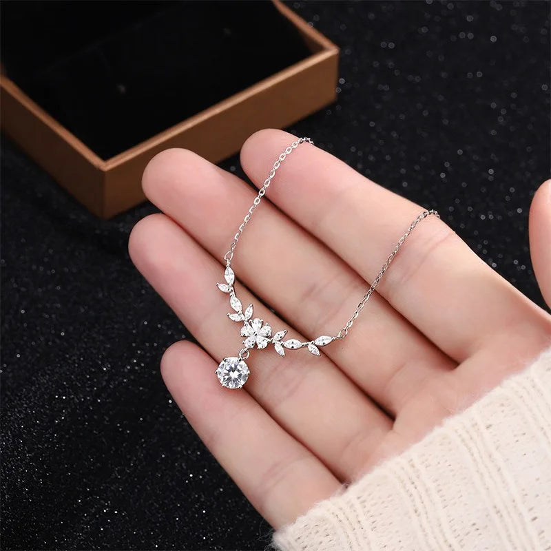 Luxury 925 Sterling Silver Necklace Pendant Leaves for Women Wedding Engagement Jewelry Fashion 5A Zircon Classics Gift Party