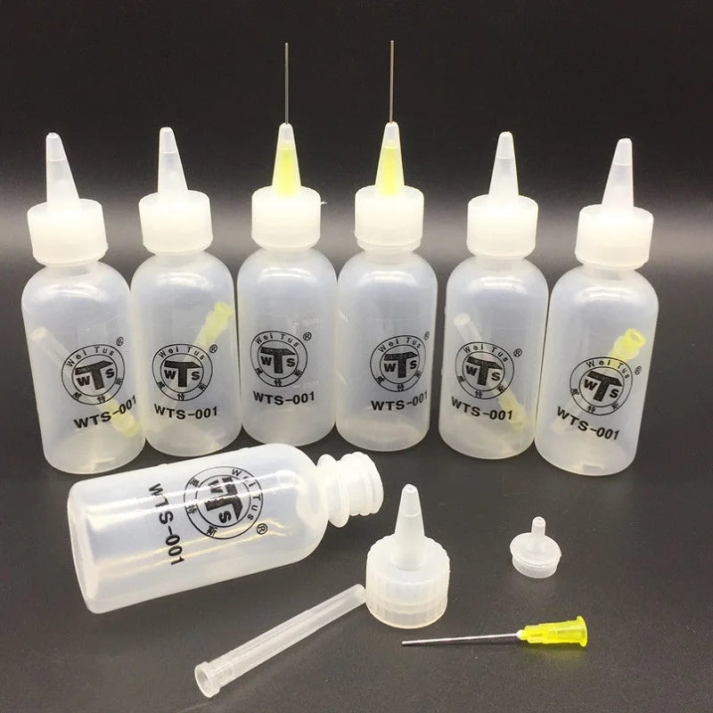 WTS-001 50ml Needle Tip Plastic Rosin Bottle Cleaning Liquid Flux Alcohol Oil Dispenser Plastic Hand Bottle Cleaner DIY Repair