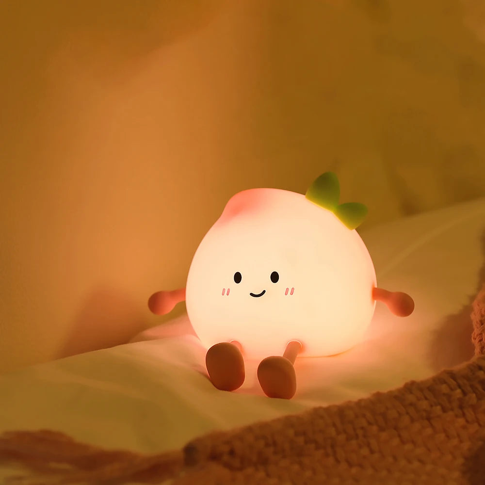 Night Light Rechargeable Cute Silicone Peach Shaped LED Nursery Nightlight Touch Control for Bedroom Living Room Kid Room Gift