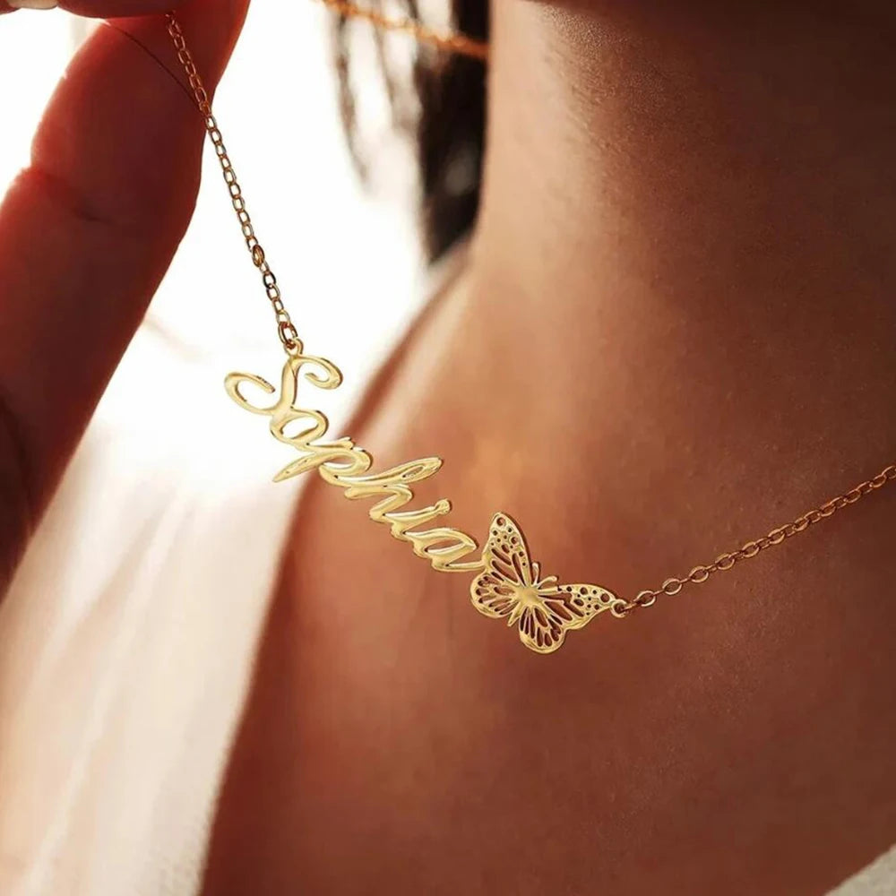 Personalized Butterfly Name Necklace, Stainless Steel Fashion Customization 12-month Butterfly Style Pendant, Christmas Gift