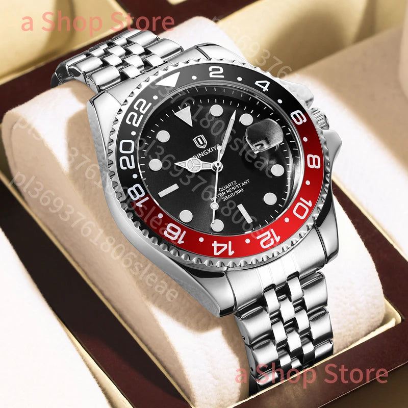 Luxury Quartz Men Watch Waterproof Luminous Date Man Watch Stainless Steel Business Wristwatches Male Clock Reloj+Box