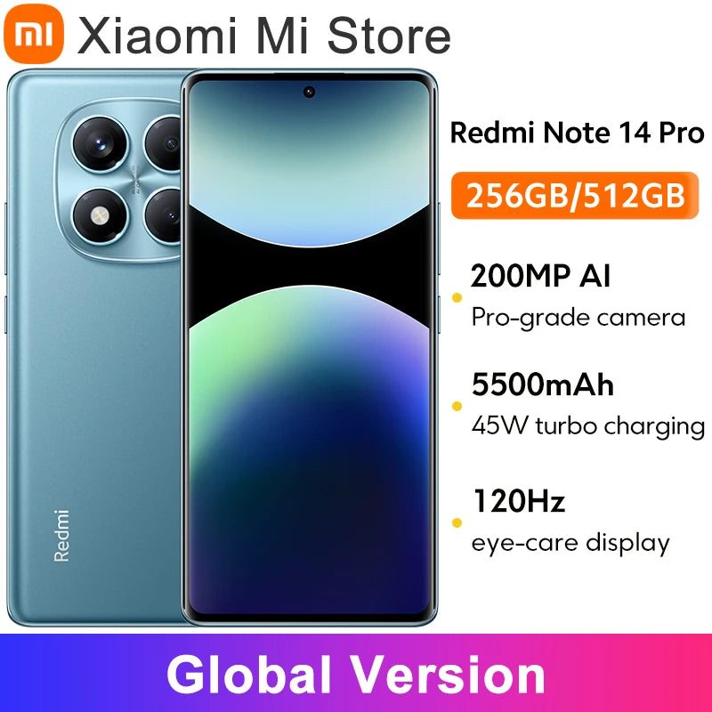 Xiaomi Redmi Note 14 Pro  Global version Smartphone 200MP camera 5500mAh NFC Helio G100-Ultra 6.67" AMOLED display