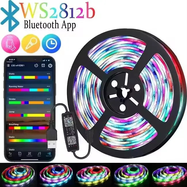 Ws2812B Rgbic Led Strip Light 5V Usb Wall Room Rgb String Tape Remote App Bluetooth Control 1-30M Adressable Ribbon Lamp Diode