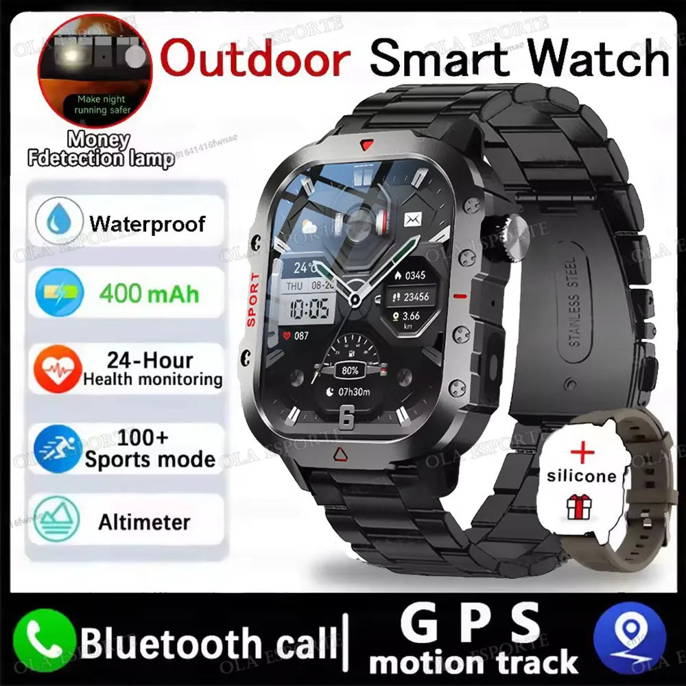 1400mAh Big Battery Smart Watch Men Outdoor GPS Flashlight 10ATM Waterproof Bluetooth Call AMOLED HD Sports Smartwatch AT-1282