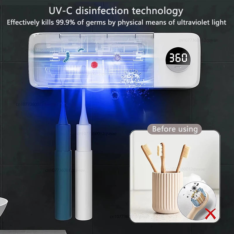 UV Toothbrush Holder Rechargeable Fast Drying Toothbrush Sterilizer With LED Display Wall-mounted Automatic Toothbrush Holders