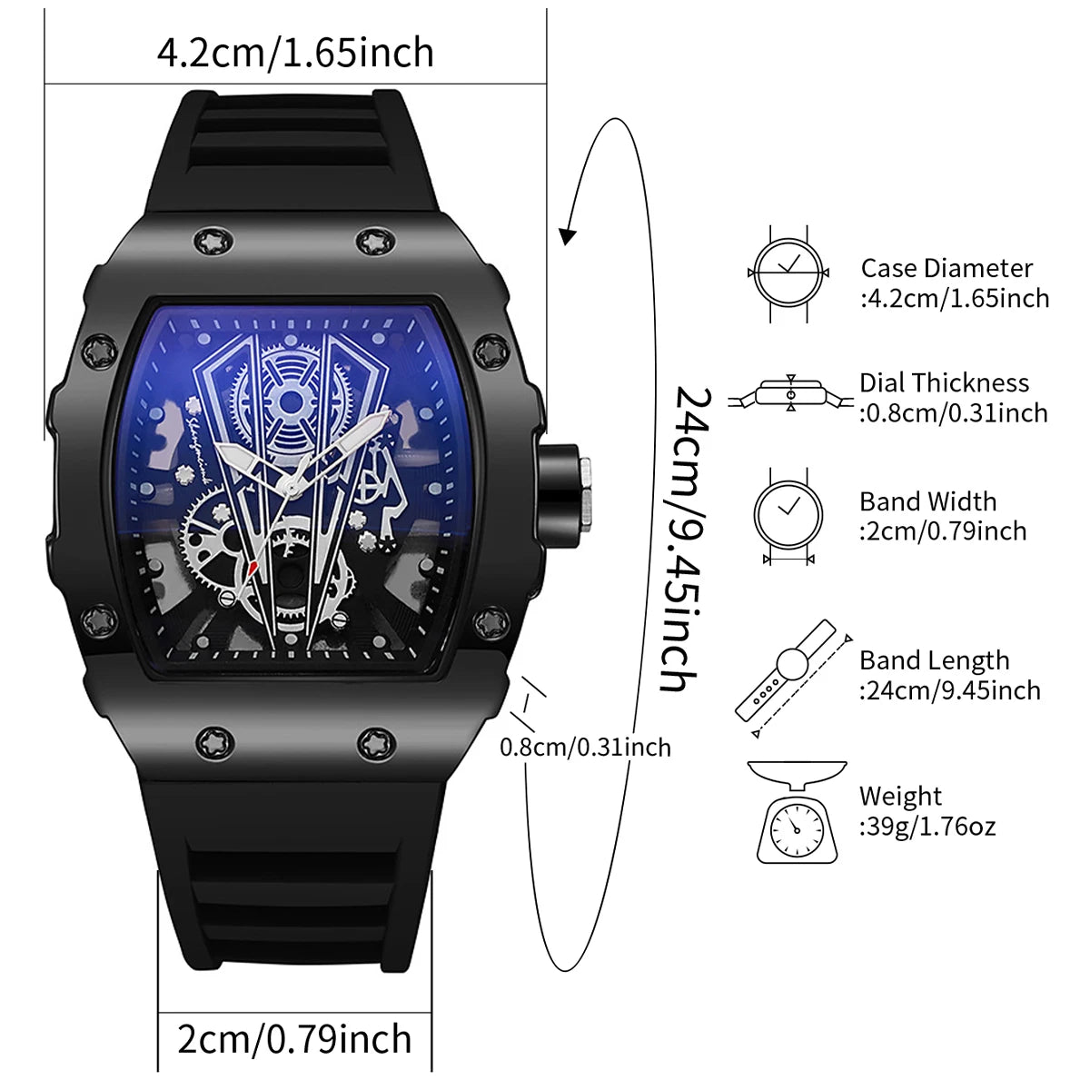 1/2PCS Luxury Large Dial Men Quartz Watch Casual Silicone Band Men's Sports Watches Reloj Hombre（Without Box）