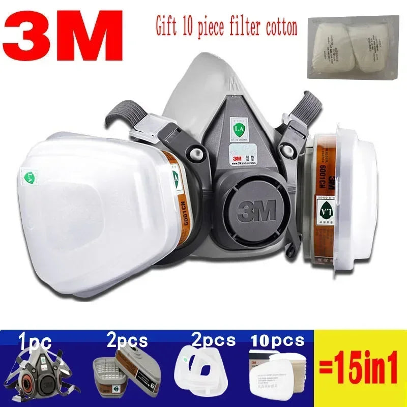 3M 6200 Gas Mask for Spray Paint Decoration Chemical Dust Mask Body Protect Toxic Steam Filter Respirator Reusable Half Mask
