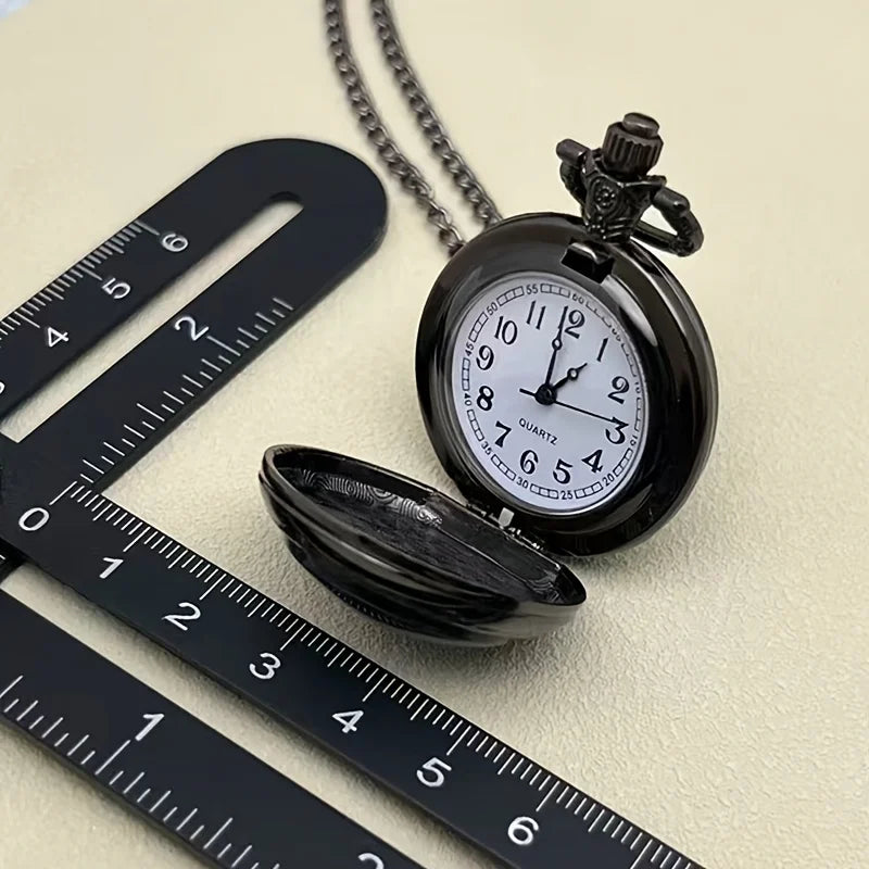 Gothic Design Black Raven Pocket Watch With Necklace Alloy Case & Band,Quartz Movement, Non-Waterproof Watch for Men Women Kids