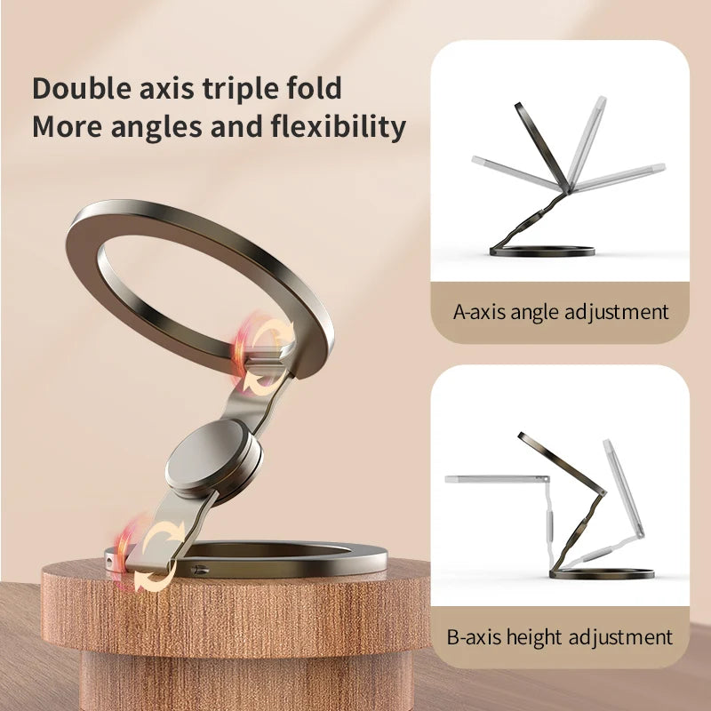 2025 Double-Sided MagSafe Phone Holder for iPhone 14/15/16, Foldable 360° Rotating Stand with Strong Magnet & Finger Grip Suppor
