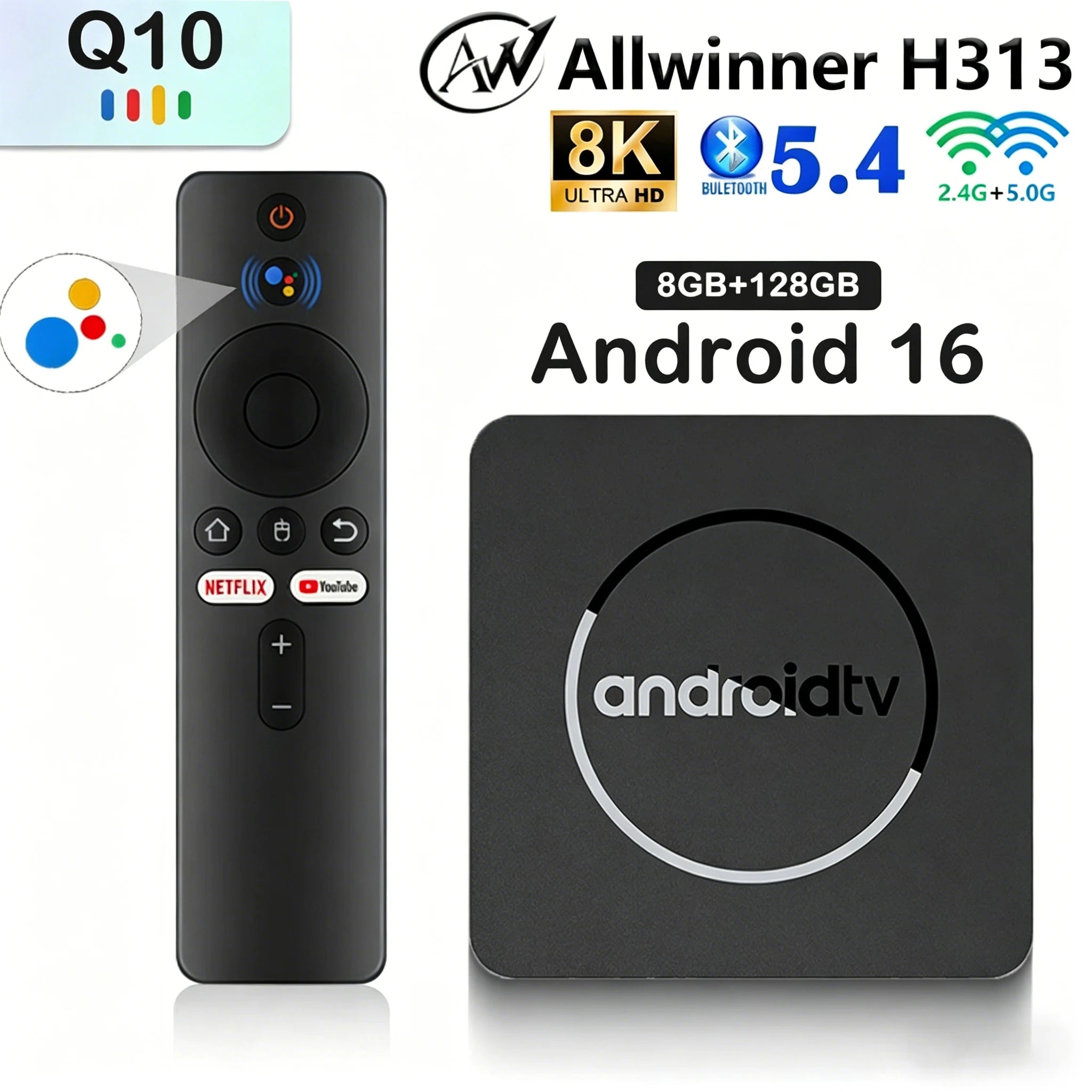 Android16 TV Box Q10 Allwinner H313 Supports 2.4G&5G Dual Wifi 8K 64G 128G Rom Set Top Box Media Player TV Box Voice Set Top Box