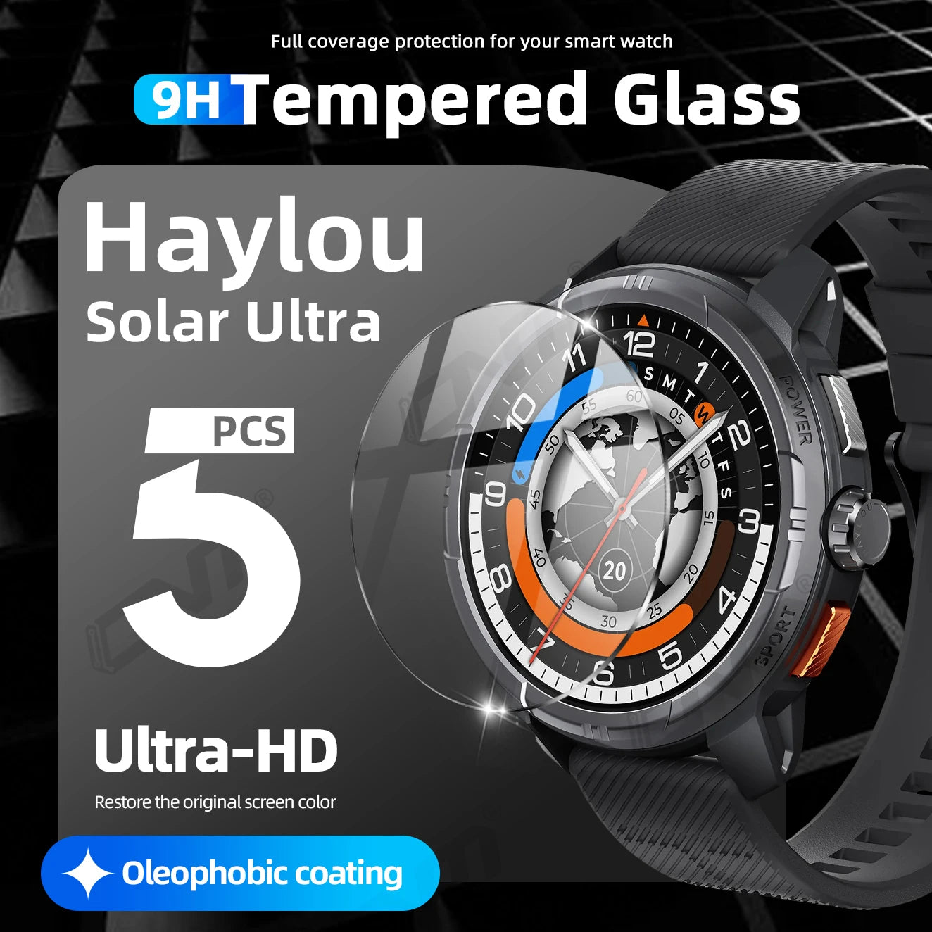 9H Tempered Glass for Haylou Solar Ultra, Premium Screen Protector Durable HD Clear Anti-scratch Protection Film Accessories