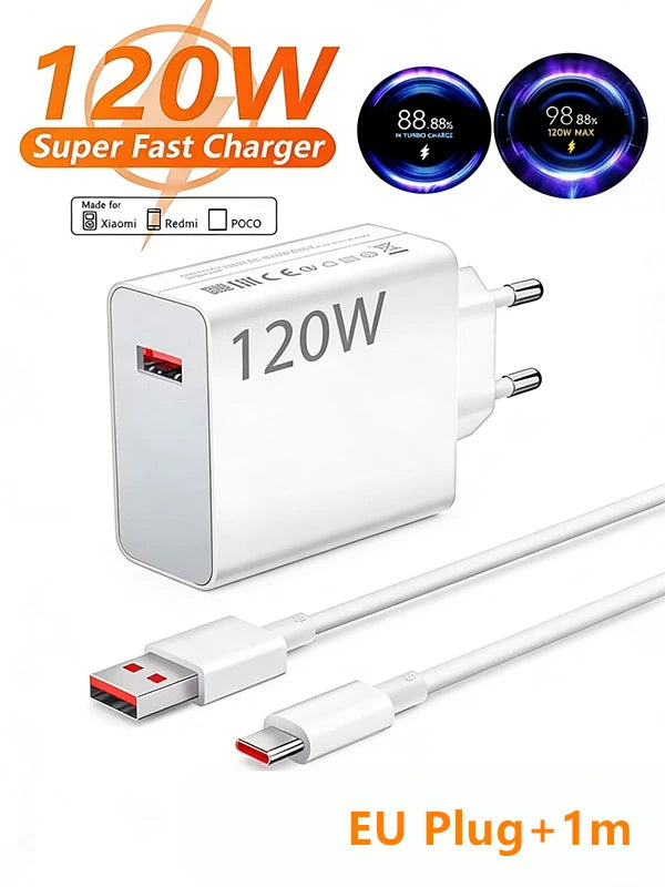 120W Fast USB Charger for Xiaomi 11 12 13 14 Redmi Note 11T 12 12T 13 14 Pro POCO F4 F5 X4 X5 X6 Type C Turbo Charging 6A Cable