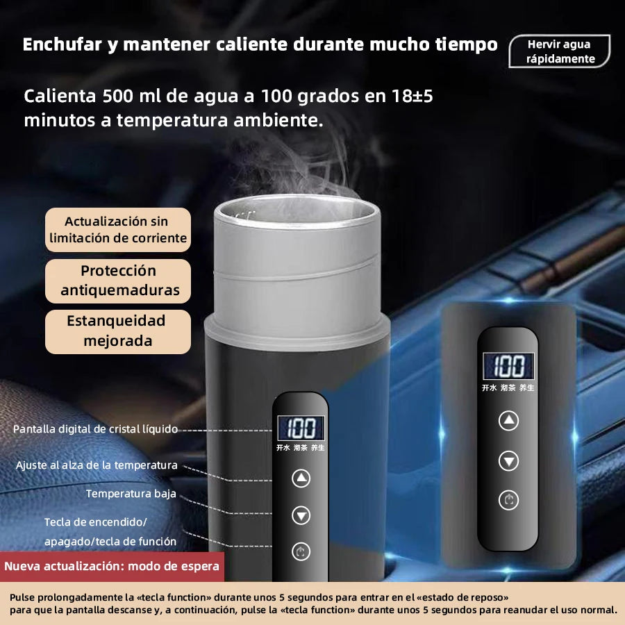 Electric Kettle 12V24V Portable Car Heating Cup 500ml Travel Heating Touch Screen Intelligent Adjustable Temperature Thermal Cup