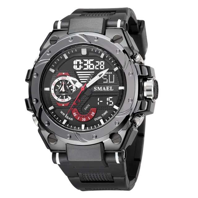 SMAEL Sport Quartz Watches LED DisplayShock Resistant 50M Waterproof Alarm Clock Analog Digitals 8060 For Men
