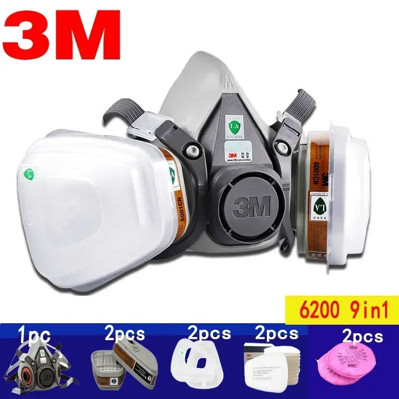 3M 6200 Gas Mask for Spray Paint Decoration Chemical Dust Mask Body Protect Toxic Steam Filter Respirator Reusable Half Mask