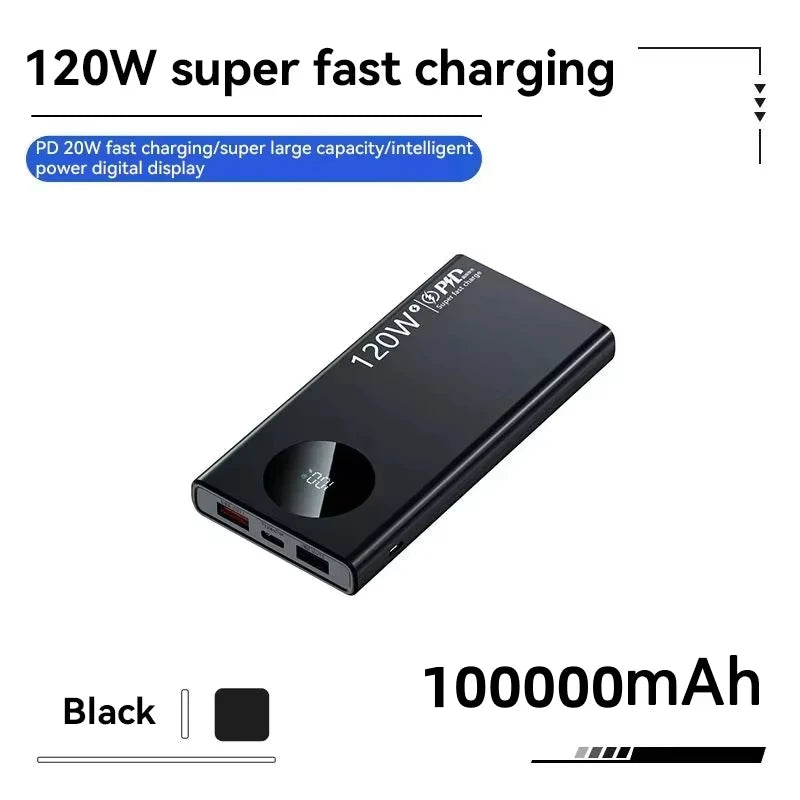 500000mAh Power Bank 120W Super Fast Charging PD20W Dual Way Digital Display Airplane Safe CCC For iPhone Samsung Xiaomi