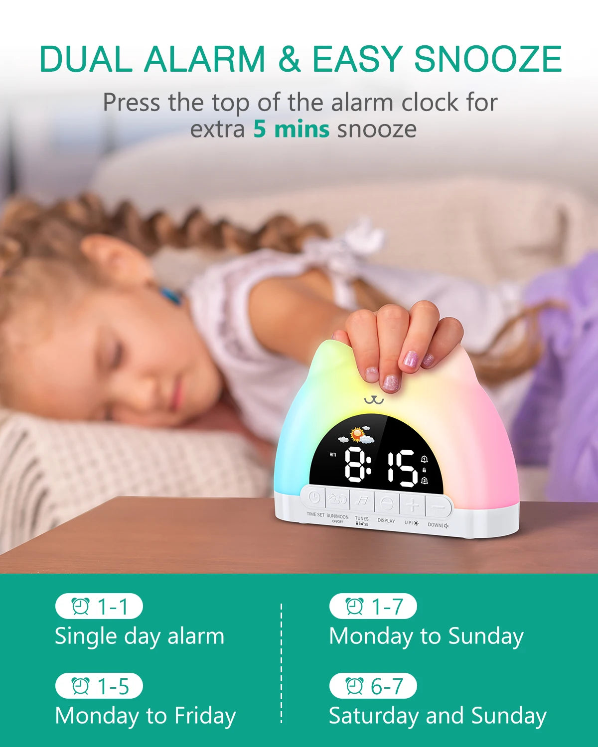 ORIA Kids Alarm Clock Sleep Training Alarm Clock Wake Up Clock with 11 Color Night Light & Child Lock Clocks for Boys Girls Gift