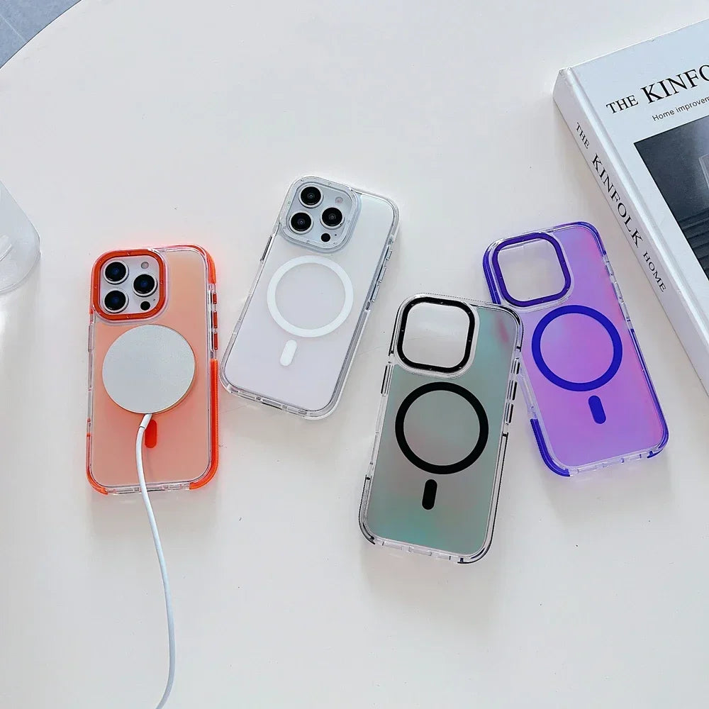 Stylish Metal Lens Magnetic Phone Case for IPhone 17 Pro Max 16 15 14 13 12 11 for MagSafe Wireless Gradual Change Color Cover