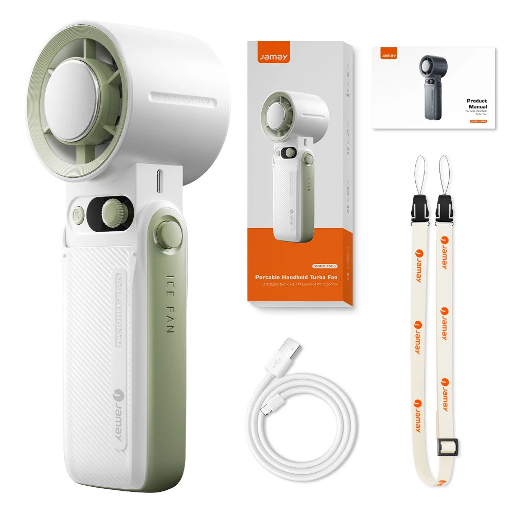 Portable Handheld Turbo Fan 199Gear Strong Wind Speed LED Digital Display 135°Foldable Outdoor 3-in-1 Handheld Fan 8000mAh F5PRO
