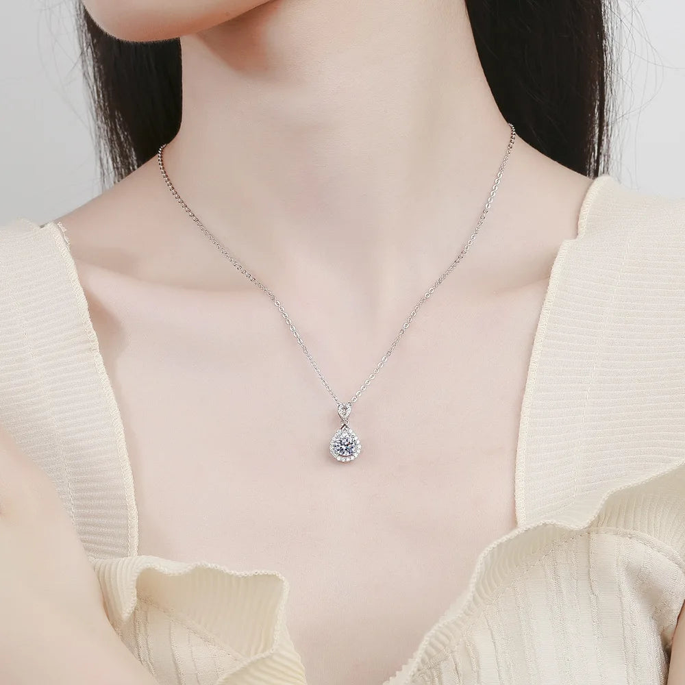 925 Sterling Silver Necklace Pendant Shining water droplet Zircon for Women Wedding Jewelry Engagement Charm Party Gift royal