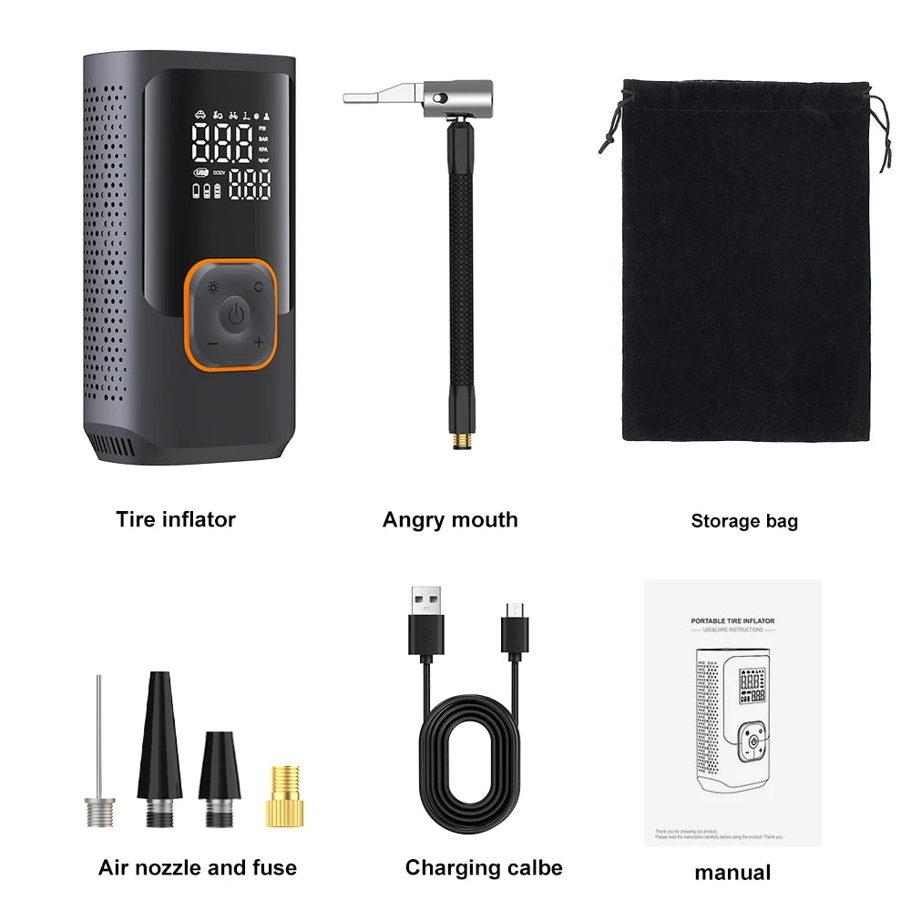 YIJU Portable Tire Inflator Rechargeable Electric Inflator For Car Bicycle Digital Air Compressor Football Ball Inflator Pump