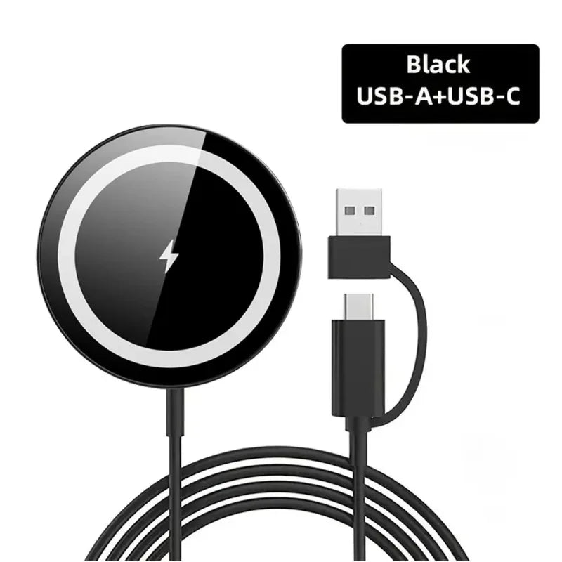 2 In 1 Magnetic Wireless Charger Pad With USB C Cable LED Light Fast Charging For iPhone 17 Samsung S26 Android Phone Accessory