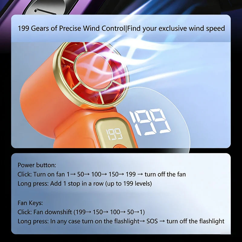 Lenovo Best Selling Summer Super Mini Rechargeable Handheld High Speed Fan Powerful Wind Ultra Quiet Digital Display Pocket Fan
