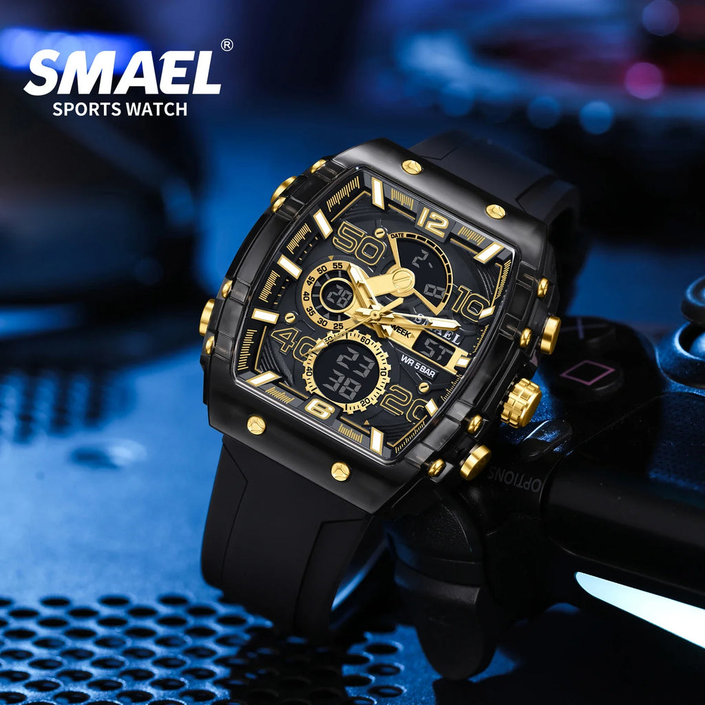 SMAEL 8109 New Men's Watch Multifunctional Sports 50M Waterproof Dual Display LED Night Light Leisure Student Electronic Watch