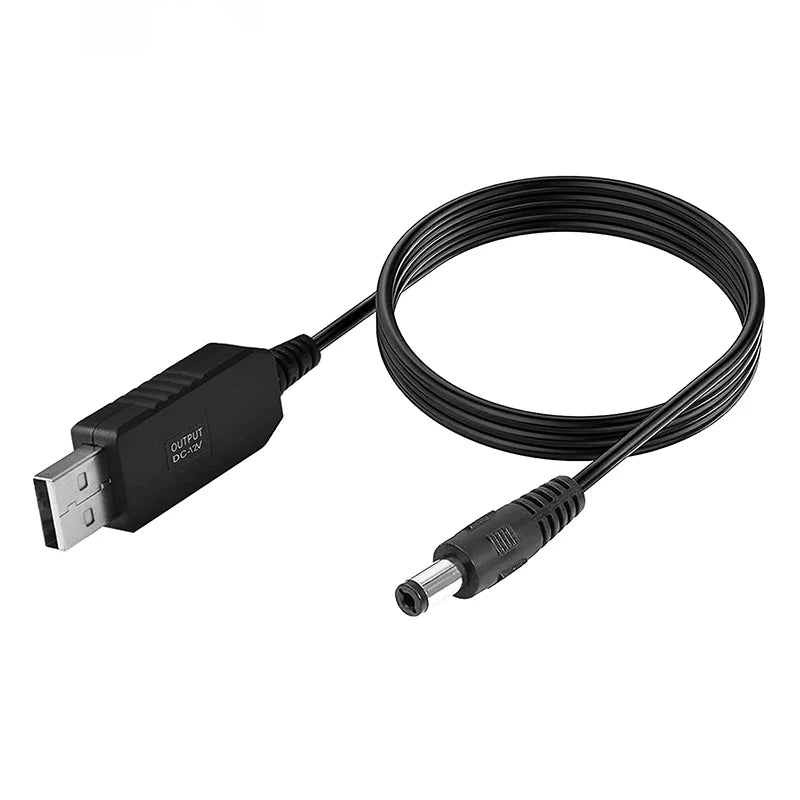 5.5*2.1mm WiFi to Powerbank Cable Connector DC 5V to 12V USB Cable Boost Converter Step-up Cord for Wifi Router Modem Fan