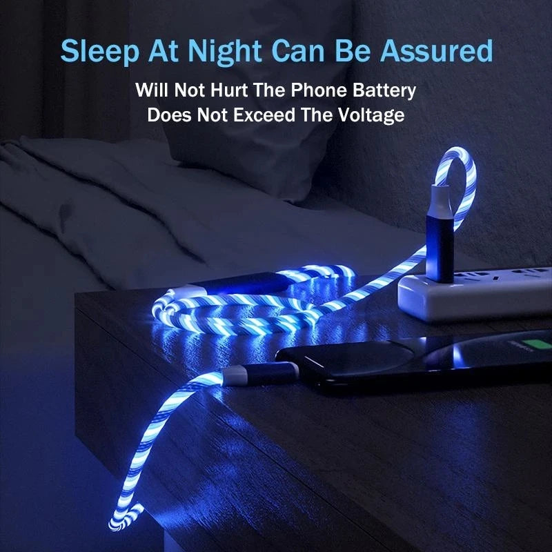 3 in 1 LED Light Glowing Charging Cable 3A Micro USB C Type C Flowing Streamer Type-C Cable for iPhone Xiaomi Huawei