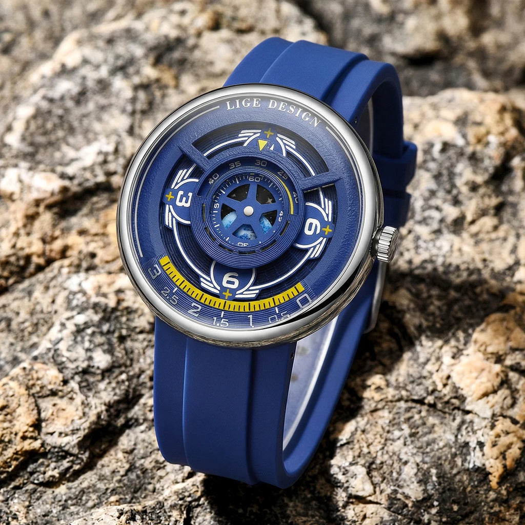 LIGE Trendy Sporty Men's Watches Creative Blue Planet Dial Luminous Silicone Straps Waterproof Men's Quartz Watches Relojs
