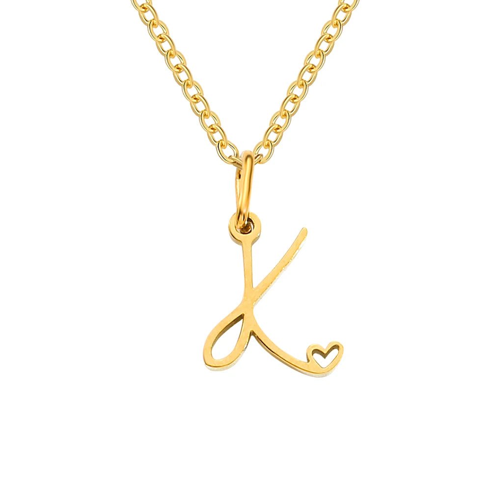 Initial Letter Necklace for Women 26 A-Z Alphabet Pendant Stainless Steel Personalized Heart Minimalist Anti Tarnish Jewelry