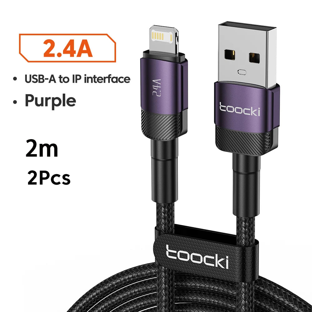 Toocki USB iPhone Cable 2Pack Aluminum Fast Charging Charger USB to iP Cable for iPhone 14 13 12 Pro Max X 8 Plus iPad Data Cord