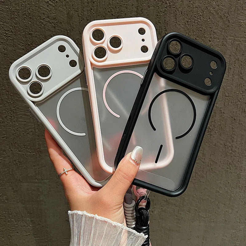 Luxury Matte Transparent With Soft Lanyard Phone Case For iPhone 17 16 15 14 13 12 Pro Max 11 16 Plus Air Magnetic Bumper Cover
