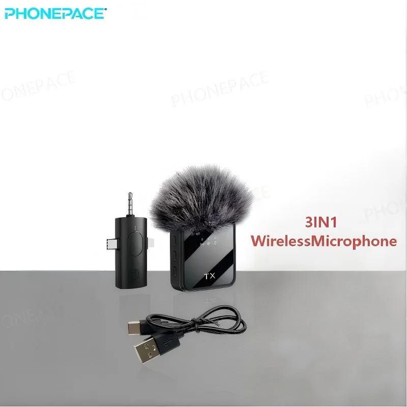 Wireless Lavalier Microphone Noise Cancelling Clip On Mic Rechargeable For IOS Android Podcast Vlog Live Recording
